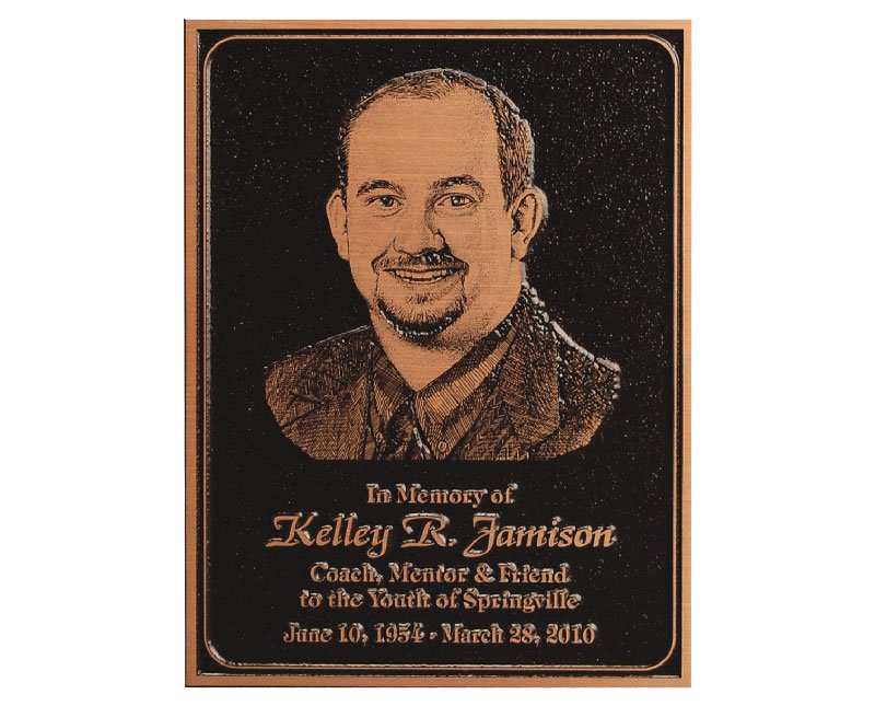 Black magnesium memorial plaque with copper finish