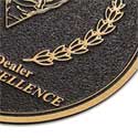 Closeup of circular plaque edge
