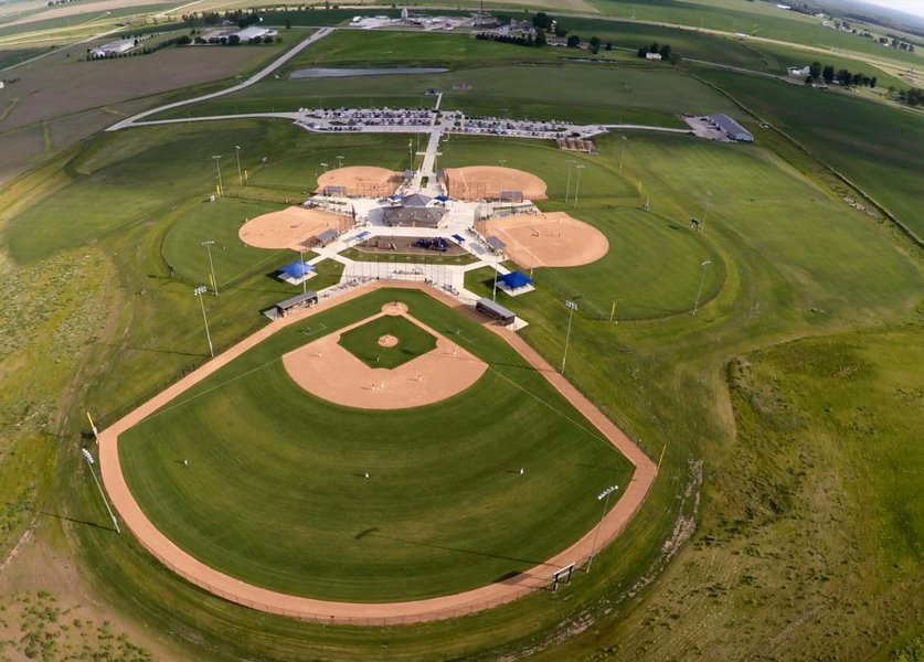 Aerial shot of baseball diamond at Pella Sports Park