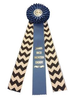 Blue derby ribbon with black and white chevron stripes