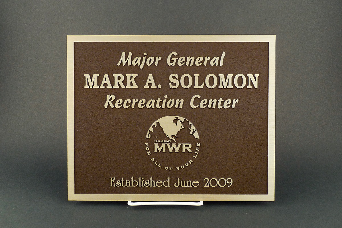 Bronze Major General Mark A. Solomon Recreation Center plaque