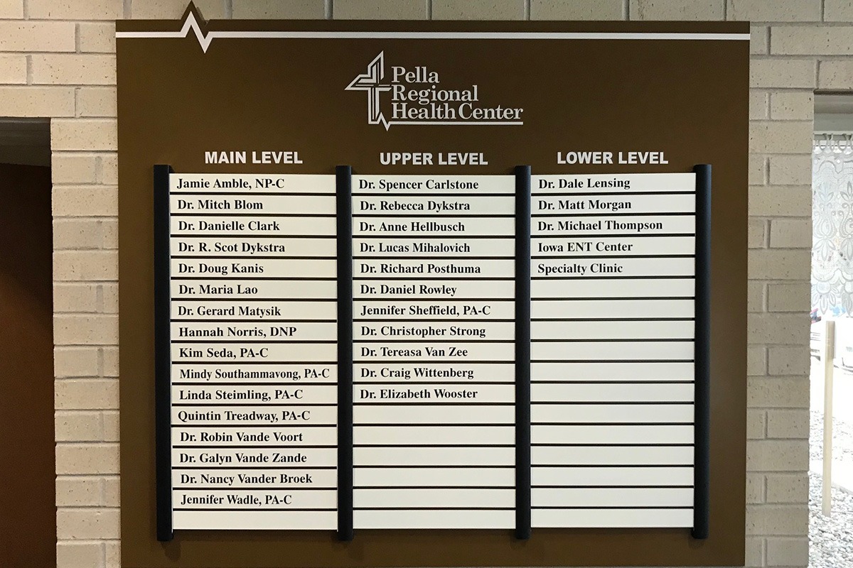 Interior directory for Pella Regional Health Center