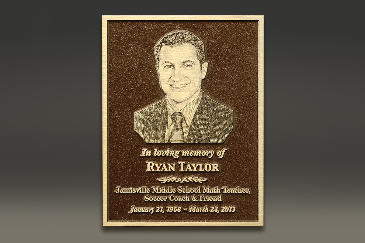 Brown magnesium Ryan Taylor memorial plaque