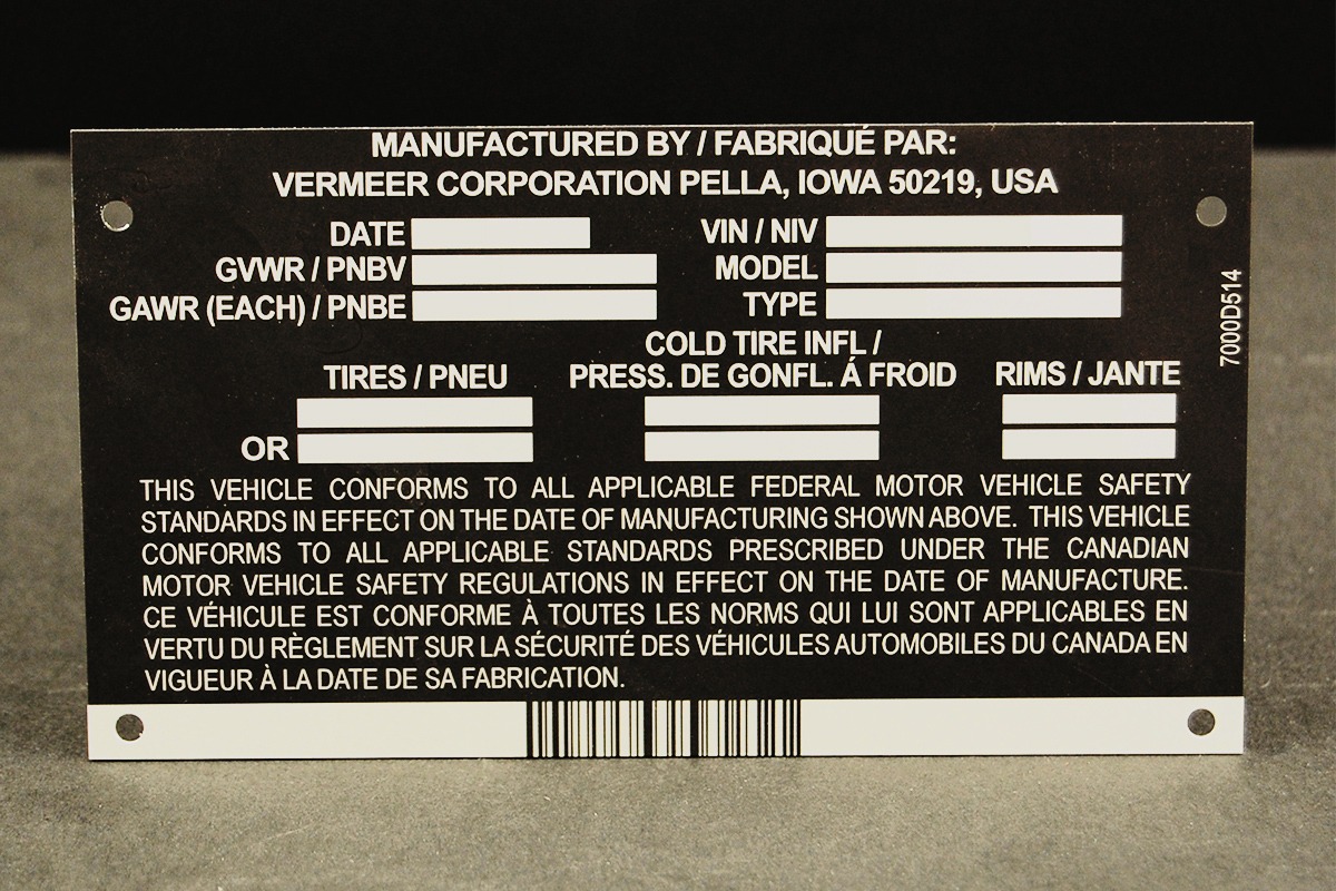 Metalphoto Vermeer Corporation aluminum tag