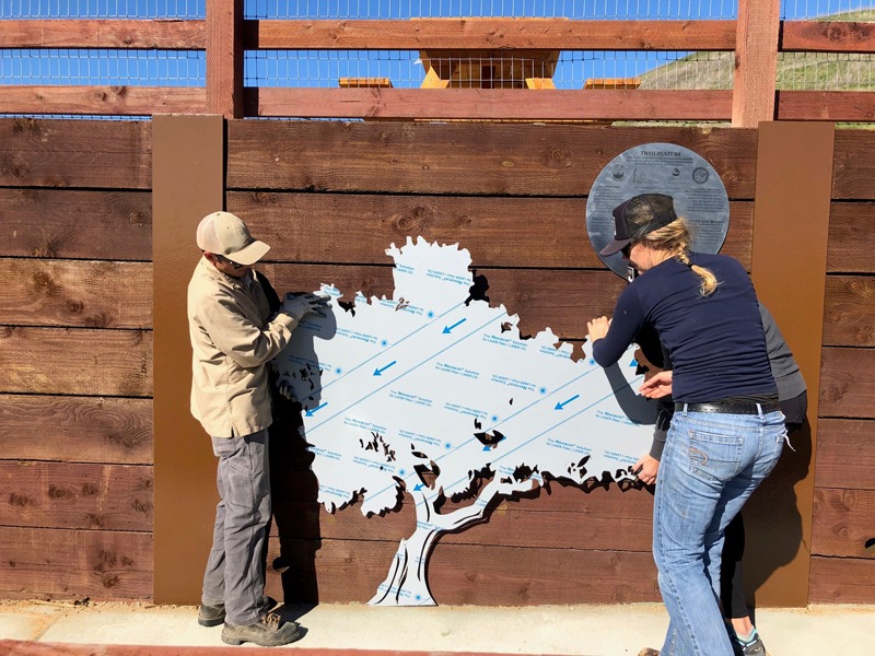 Land Conservancy team members installing the wall.