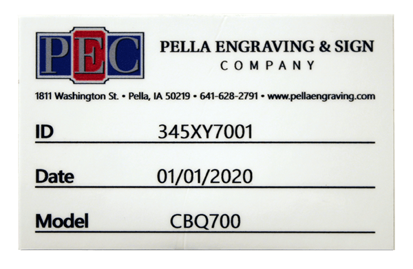 Colorful vinyl ID tag for Pella Engraving & Sign Company