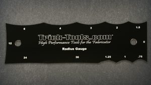 Radius gauge with laser marked Trick Tools logo