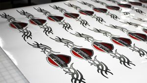 Sheet of Thunder Creek Equipment vinyl logo decals